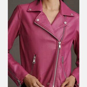 Anthropologie The Saige Faux-Leather Motorcycle Moto Jacket XXS NWT Raspberry